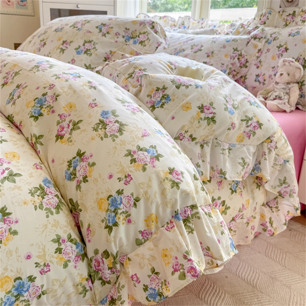 Korean Flower Bedding Set Duvet Washed Cotton Cover Set Lace Ruffles Quilt Cover Soft Skin-friendly Cover Bed Linen Pillowcases
Korean Flower Bedding Set Duvet Washed Cotton Cover Set Lace Ruffles Quilt Cover Soft Skin-friendly Cover Bed Linen Pillowcases