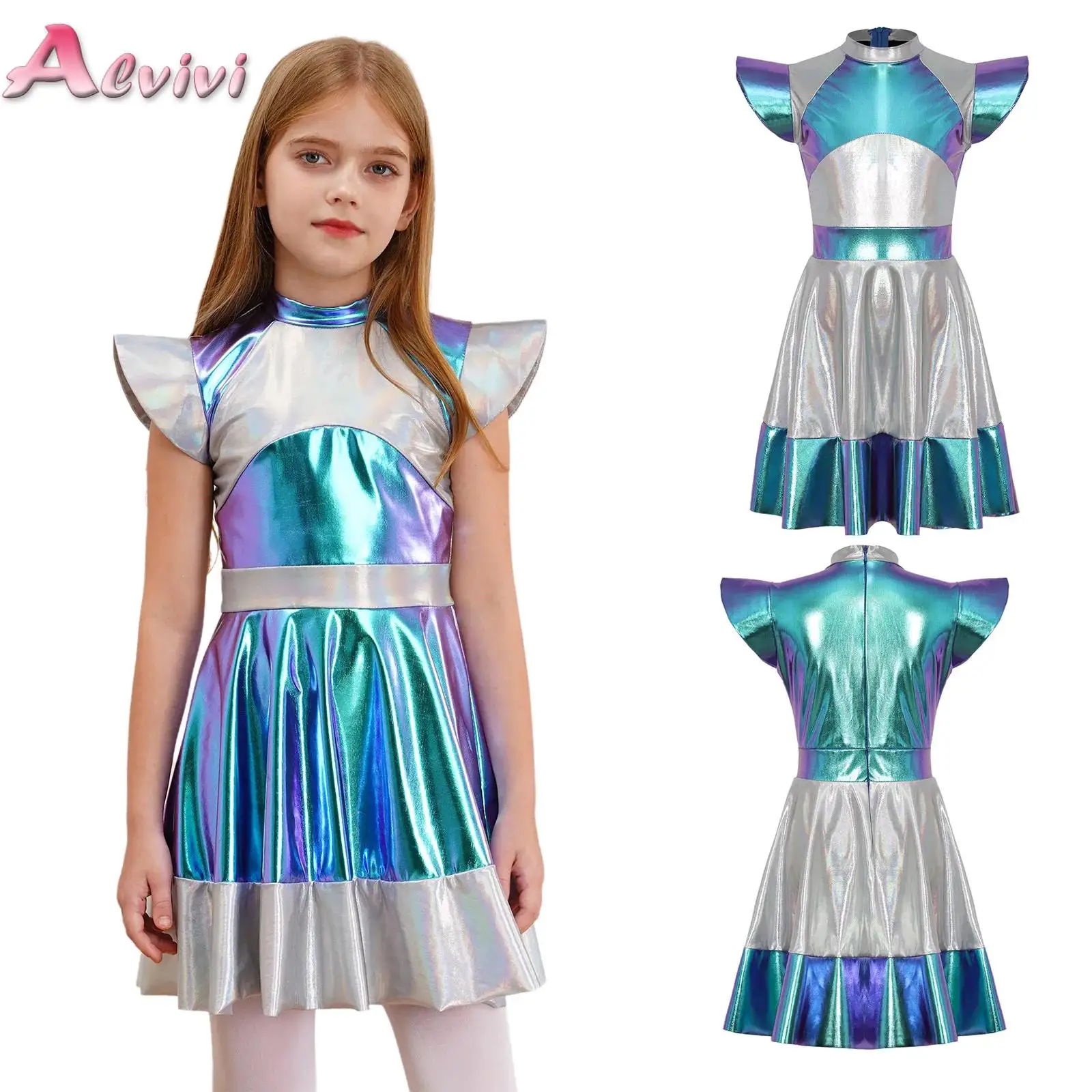 Alien Outerspace Cosplay Costume for Kids Girls Metallic Cap Sleeve A Line Tutu Dress Future Robot Theme Party Fancy Dress Up
Alien Outerspace Cosplay Costume for Kids Girls Metallic Cap Sleeve A Line Tutu Dress Future Robot Theme Party Fancy Dress Up