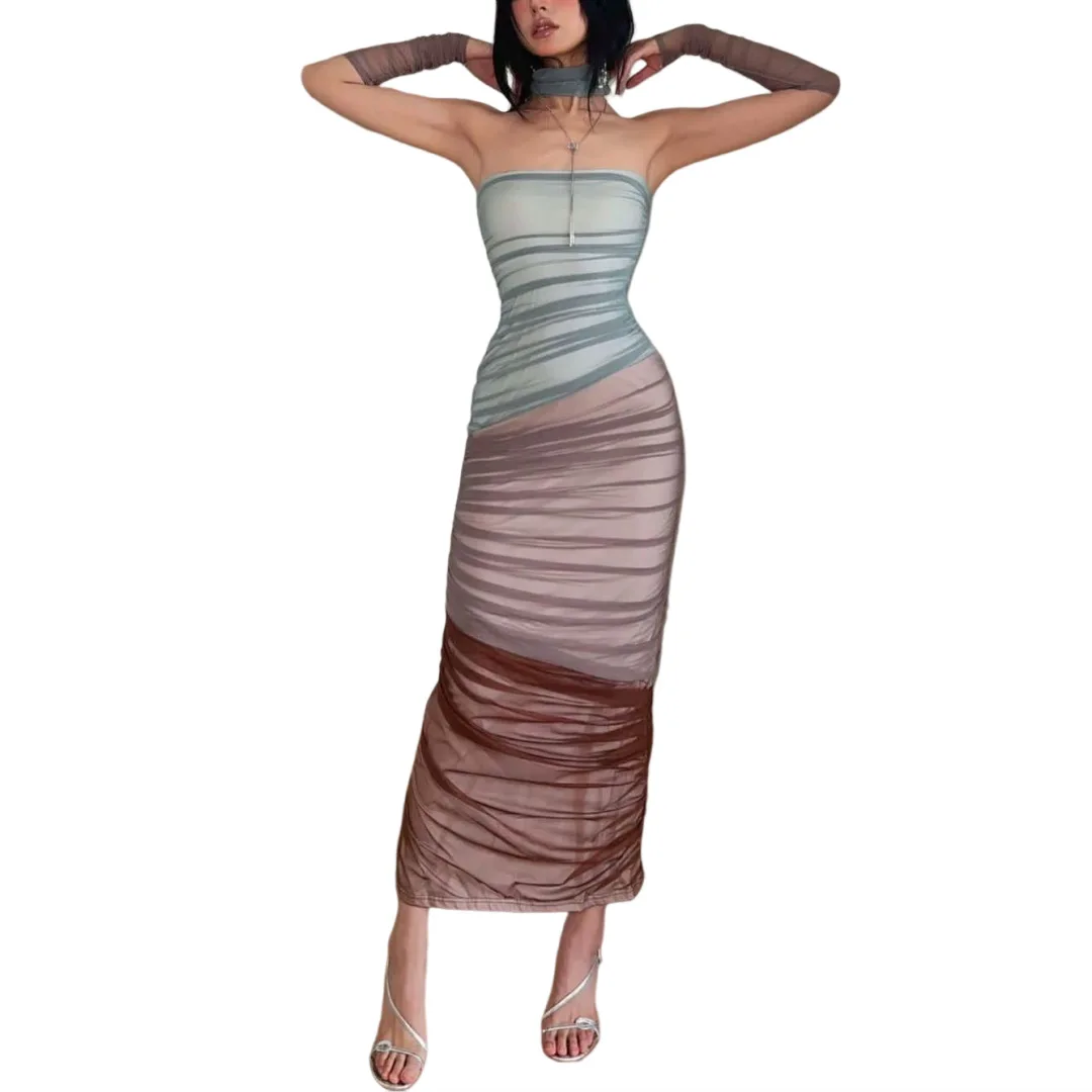 Long Contrasting Mesh Patchwork Strapless Waist Slimming and Sweet Buttocks Wrapped Dress for Summer Women
Long Contrasting Mesh Patchwork Strapless Waist Slimming and Sweet Buttocks Wrapped Dress for Summer Women