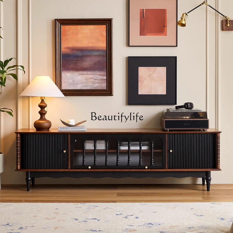 French solid wood TV cabinet small apartment retro two-color living room locker antique glass
French solid wood TV cabinet small apartment retro two-color living room locker antique glass