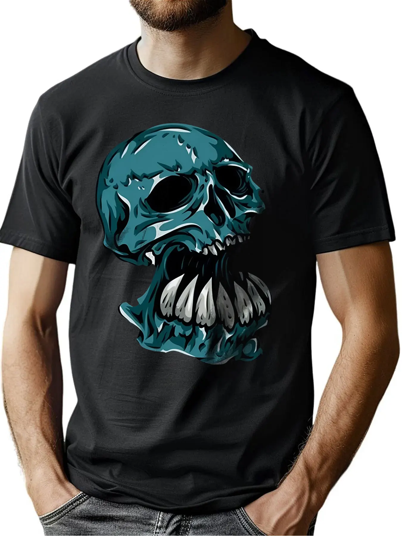 Premium Cotton Soft Feel Men's Short Sleeve Tee With Sharp-Toothed Skull Print Fathers Day Gift Sports Outings Comfort Machine W
Premium Cotton Soft Feel Men's Short Sleeve Tee With Sharp-Toothed Skull Print Fathers Day Gift Sports Outings Comfort Machine W