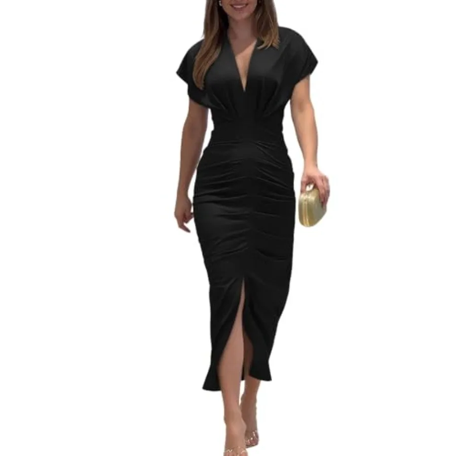 CHICME Summer Dresses for Women Floral Print Plunge V Neck Midi Dress Casual Ruched Slit Bodycon Party Dress
CHICME Summer Dresses for Women Floral Print Plunge V Neck Midi Dress Casual Ruched Slit Bodycon Party Dress