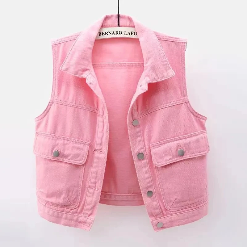 2025 New Denim Vest Female Short Slim Large Pockets Denim Jacket Spring Autumn Undershirt Coat Shoulders Pure Pink Outwear Tops
2025 New Denim Vest Female Short Slim Large Pockets Denim Jacket Spring Autumn Undershirt Coat Shoulders Pure Pink Outwear Tops