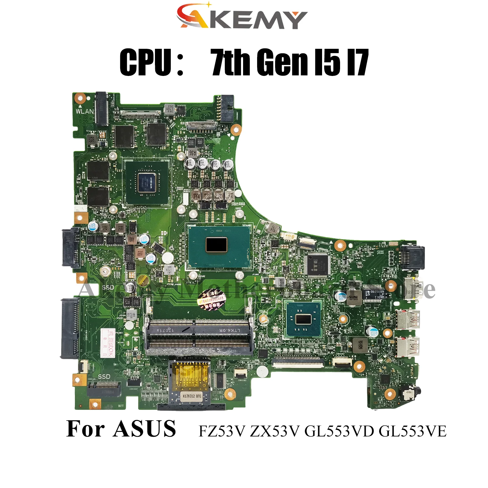 Материнская плата для ноутбука GL553VD для ASUS ROG GL553V GL553VE ZX53VW FX53VW FZ53V ZX53V GL553VD ZX63V, материнская плата с процессором I5 I7, тест ОК 
Материнская плата для ноутбука GL553VD для ASUS ROG GL553V GL553VE ZX53VW FX53VW FZ53V ZX53V GL553VD ZX63V, материнская плата с процессором I5 I7, тест ОК