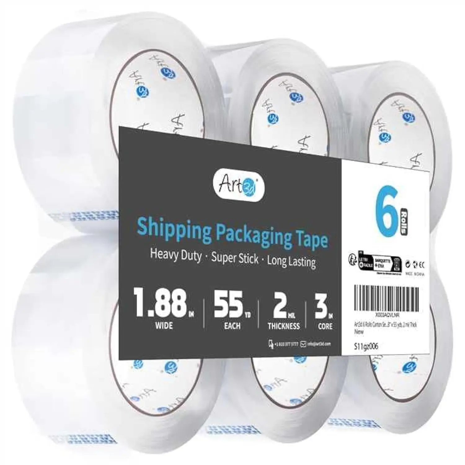 Heavy Duty Clear Packing Tape 1.88" x 55 yds, 2 mil Thick, 6 Rolls for Box Sealing
Heavy Duty Clear Packing Tape 1.88" x 55 yds, 2 mil Thick, 6 Rolls for Box Sealing