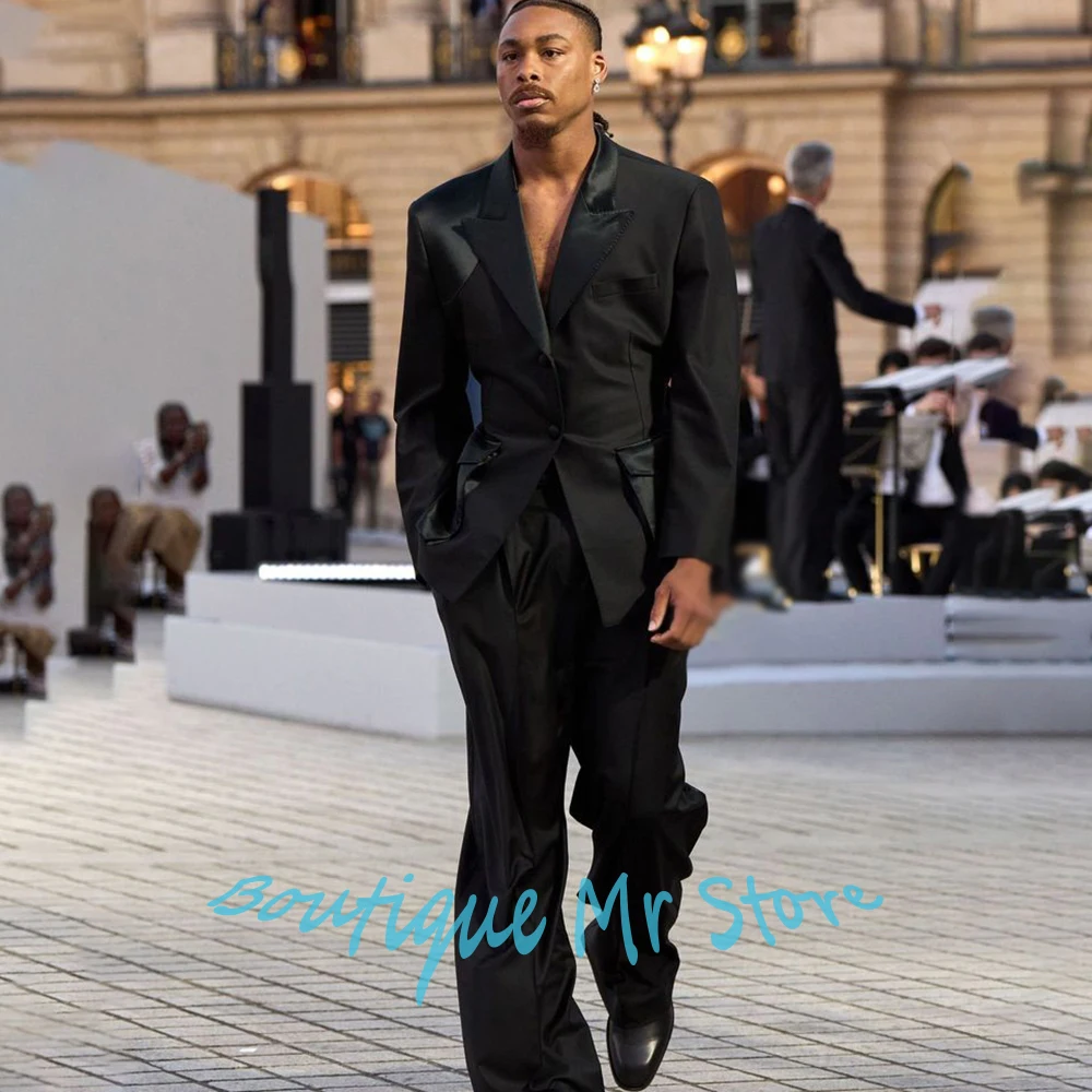 Приталенный черный мужской костюм, комплект из двух предметов (пиджак + брюки), однобортный пиджак с атласными лацканами, современная официальная одежда пошив
Приталенный черный мужской костюм, комплект из двух предметов (пиджак + брюки), однобортный пиджак с атласными лацканами, современная официальная одежда пошив