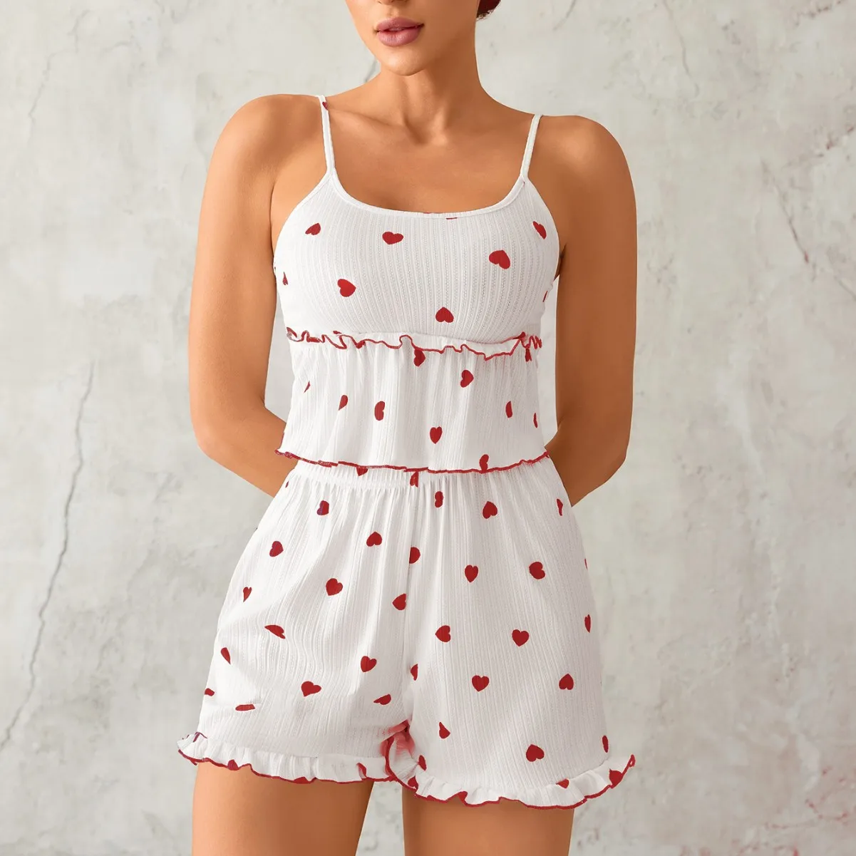 Women's Pajamas Set Fashion Sexy Wave Edge Love Print Camisole Top Shorts Comfortable Soft Sleepwear Homewear
Women's Pajamas Set Fashion Sexy Wave Edge Love Print Camisole Top Shorts Comfortable Soft Sleepwear Homewear