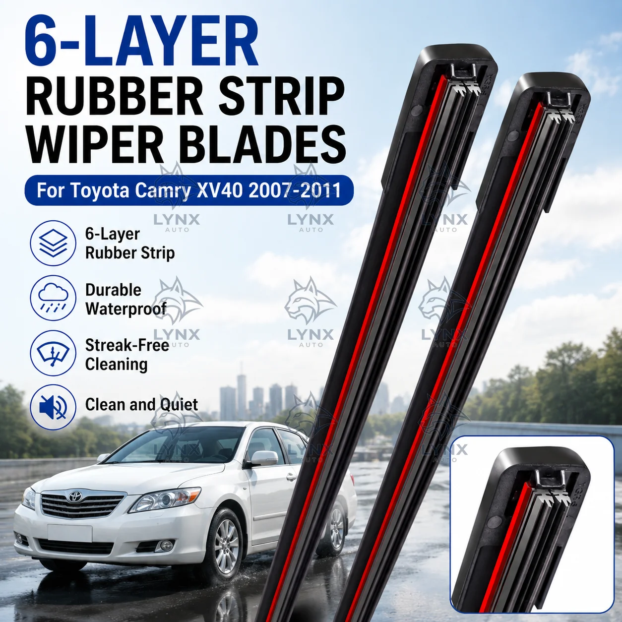2Pcs Front Wiper Blades 6-Layer Rubber Strip Premium Durable Replacement For Toyota Camry XV40 2007-2011 Auto Parts
2Pcs Front Wiper Blades 6-Layer Rubber Strip Premium Durable Replacement For Toyota Camry XV40 2007-2011 Auto Parts