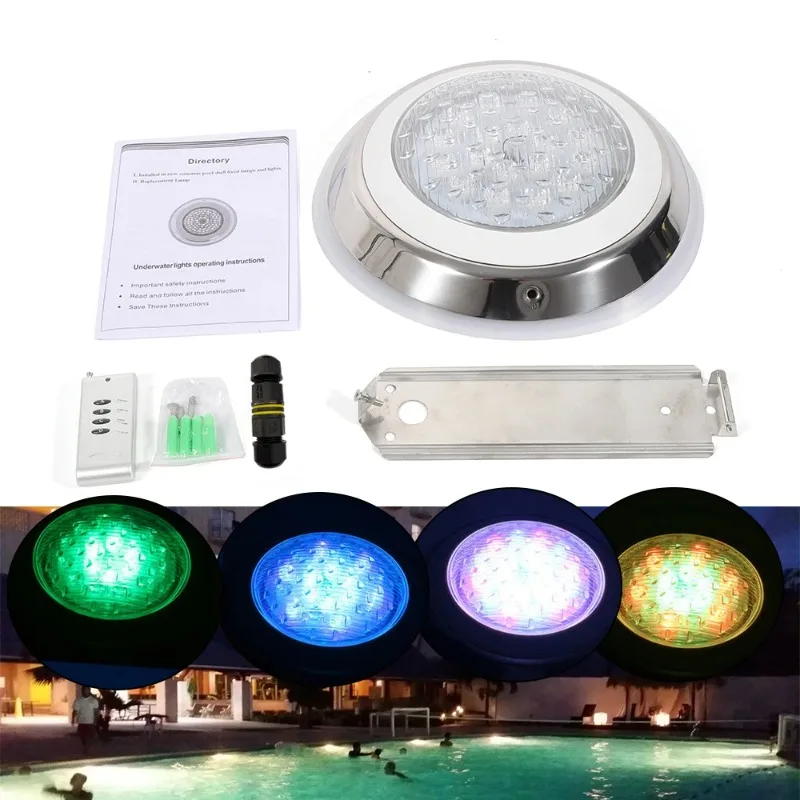 Equipped with remote control, 54W RGB LED swimming pool light, waterproof stainless steel underwater light
Equipped with remote control, 54W RGB LED swimming pool light, waterproof stainless steel underwater light