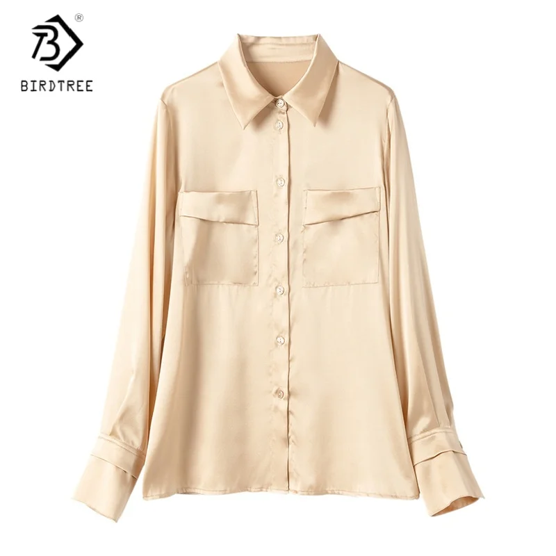 Birdtree,19MM 93% Silk Solid Blouse,Women's Plain Satin Lapel Tops,Full Sleeve,Single Breasted Shirt,2025 New T5D612JF
Birdtree,19MM 93% Silk Solid Blouse,Women's Plain Satin Lapel Tops,Full Sleeve,Single Breasted Shirt,2025 New T5D612JF