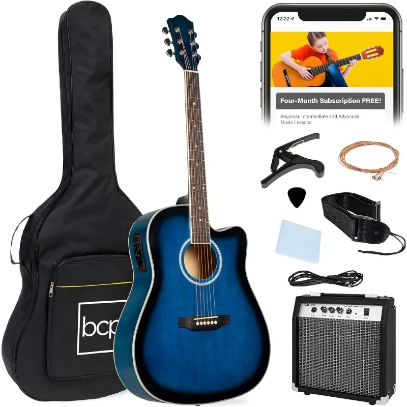 Best Choice Products Beginner Acoustic Electric Guitar Starter Set w/ 41in, All Wood Cutaway Design, Gig Bag, Strap, Picks, Blue
Best Choice Products Beginner Acoustic Electric Guitar Starter Set w/ 41in, All Wood Cutaway Design, Gig Bag, Strap, Picks, Blue