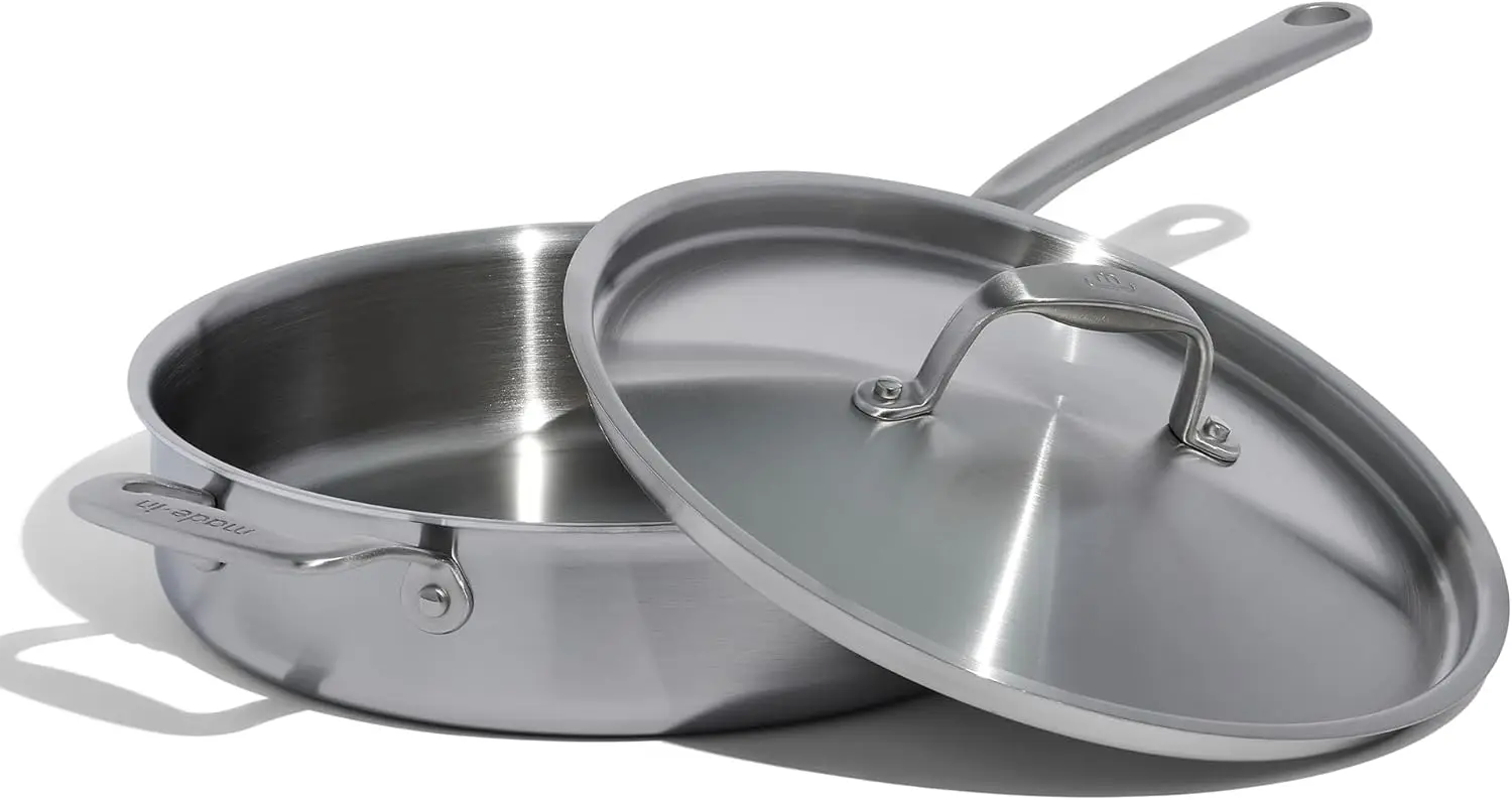3.5 Quart Stainless Steel Saute Pan, 5-Ply Clad, Induction Compatible, Made in Italy
3.5 Quart Stainless Steel Saute Pan, 5-Ply Clad, Induction Compatible, Made in Italy
