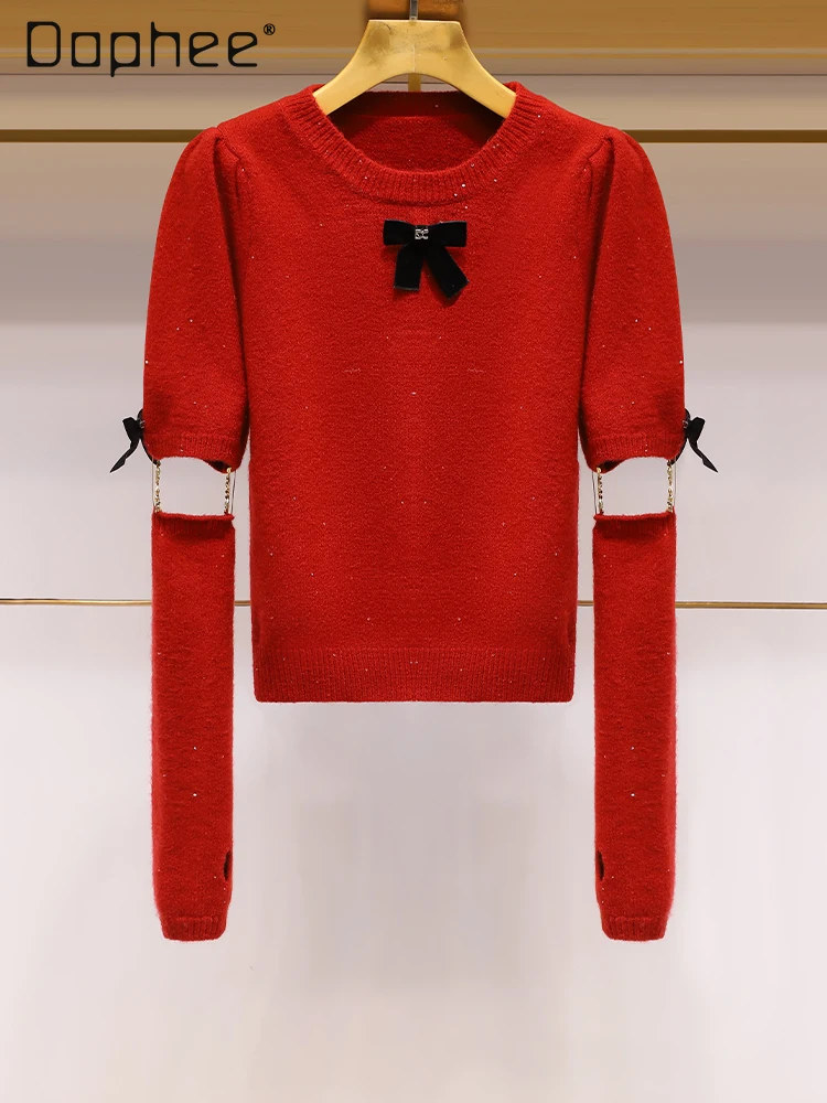 Red Sweater Sweet Detachable Sleeve Round Collar Slim Bow Chic Slim Pullover New Years Spring and Autumn Clothing Fashion
Red Sweater Sweet Detachable Sleeve Round Collar Slim Bow Chic Slim Pullover New Years Spring and Autumn Clothing Fashion