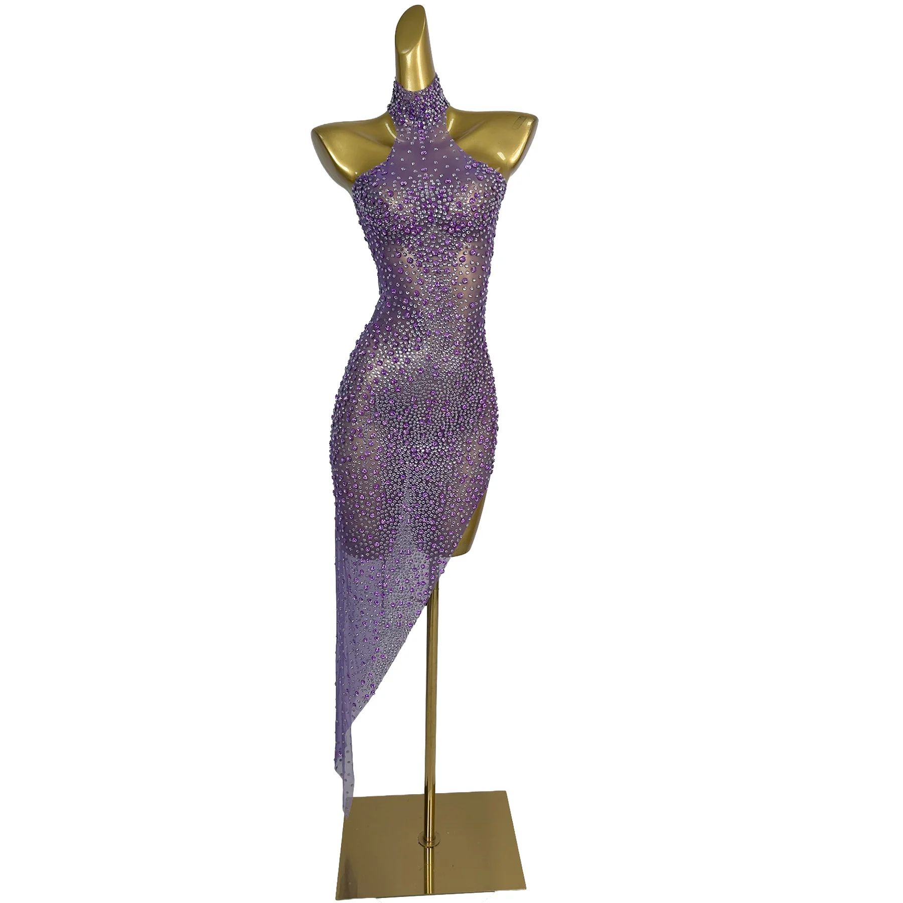 Jianbian Womens Light Purple Rhinestone Embellished Halter Neck Sheer Mesh Asymmetrical Hem Bodycon Mini Dress for Party Stage
Jianbian Womens Light Purple Rhinestone Embellished Halter Neck Sheer Mesh Asymmetrical Hem Bodycon Mini Dress for Party Stage