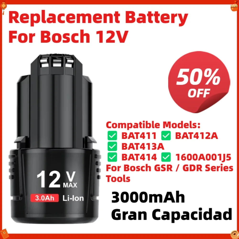 3000mAh For Bosch 12V 10.8V BAT411 BAT412A BAT413A BAT414 1600A001J5 For Bosch GSR GDR Power Tool Battery Li-ion
3000mAh For Bosch 12V 10.8V BAT411 BAT412A BAT413A BAT414 1600A001J5 For Bosch GSR GDR Power Tool Battery Li-ion