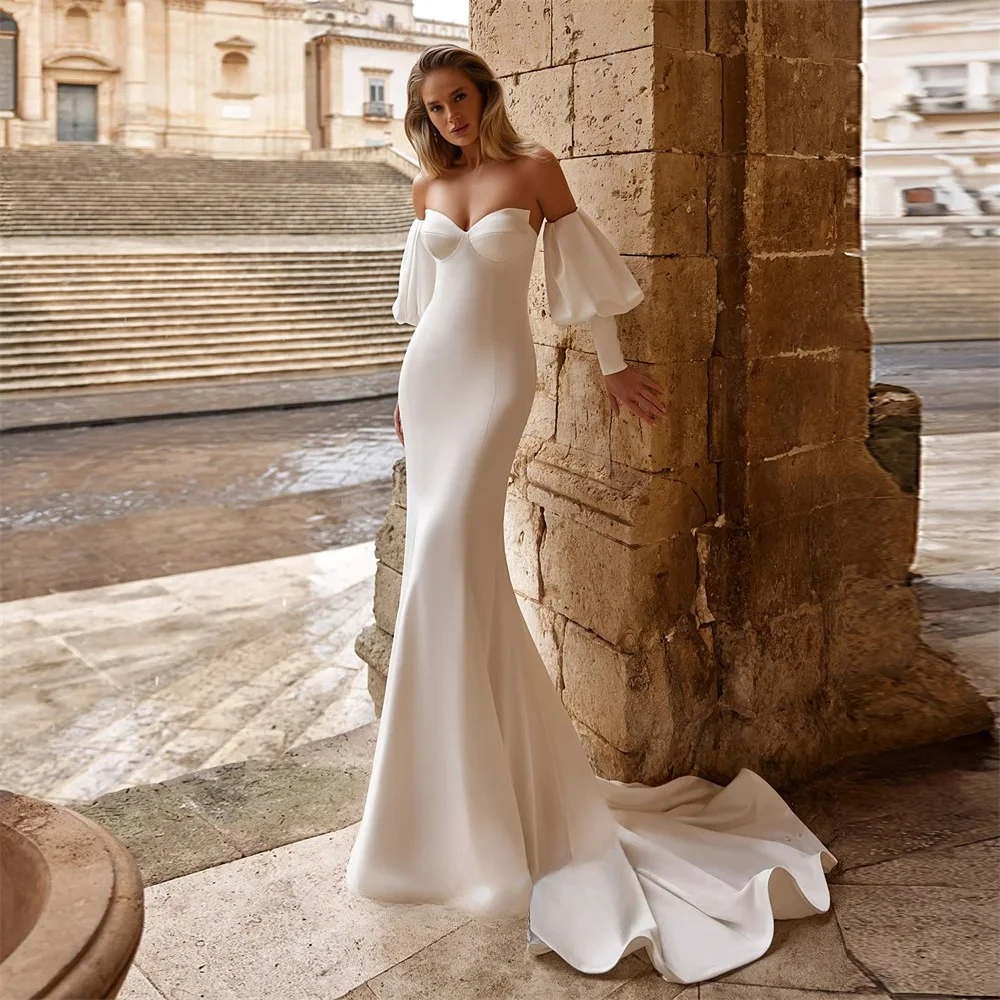 Modern Mermaid Wedding Dress Women Sweetheart Long Puff Sleeve Open Back Sweep Train Bridal Gown Robe De Mariée Customized
Modern Mermaid Wedding Dress Women Sweetheart Long Puff Sleeve Open Back Sweep Train Bridal Gown Robe De Mariée Customized