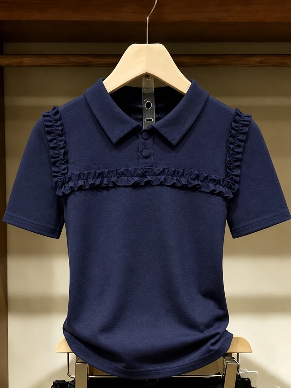 Chic Collar Short Sleeve Shirt Wooden Design College Style Korean Version Summer Fashionable Anti-Aging Commute Top
Chic Collar Short Sleeve Shirt Wooden Design College Style Korean Version Summer Fashionable Anti-Aging Commute Top