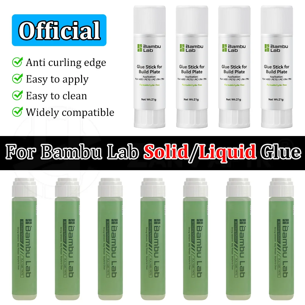 Solid/Liquid For Bambu Lab Official for Build Plate Strong Adhesion Water Soluble Low Odor Easy Clean for PLA ABS PETG ASA TPU
Solid/Liquid For Bambu Lab Official for Build Plate Strong Adhesion Water Soluble Low Odor Easy Clean for PLA ABS PETG ASA TPU