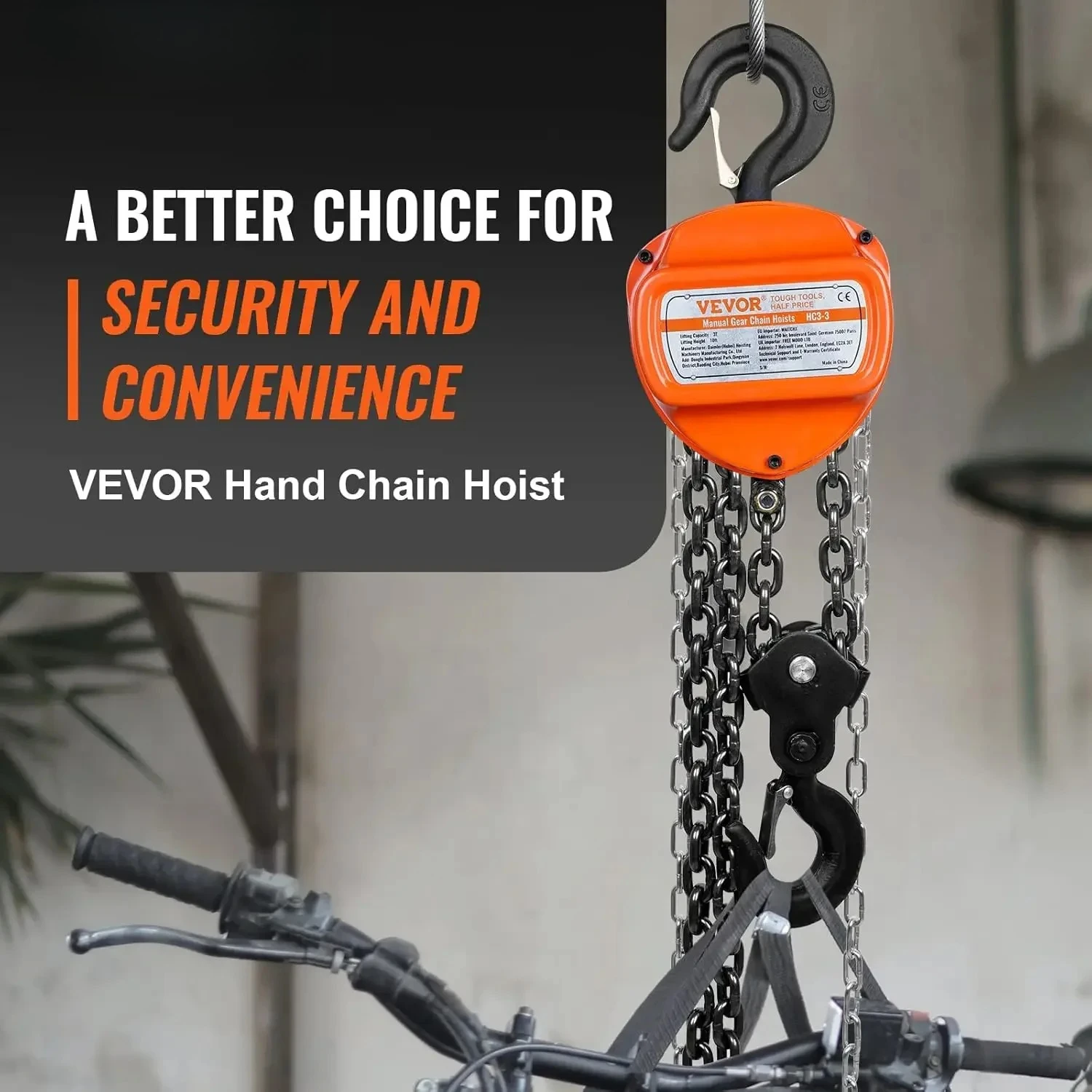 Hand Chain Hoist, 3 Ton 6600 lbs Capacity 10 FT Come Along, G80 Galvanized Carbon Steel with Double-Pawl Brake
Hand Chain Hoist, 3 Ton 6600 lbs Capacity 10 FT Come Along, G80 Galvanized Carbon Steel with Double-Pawl Brake