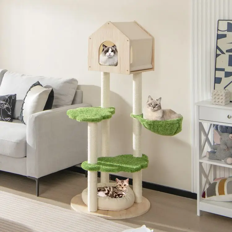 55 Inch Tall Cat Climbing Stand with Sisal Scratching Posts and Soft Cat Bed for Indoor Kittens
55 Inch Tall Cat Climbing Stand with Sisal Scratching Posts and Soft Cat Bed for Indoor Kittens