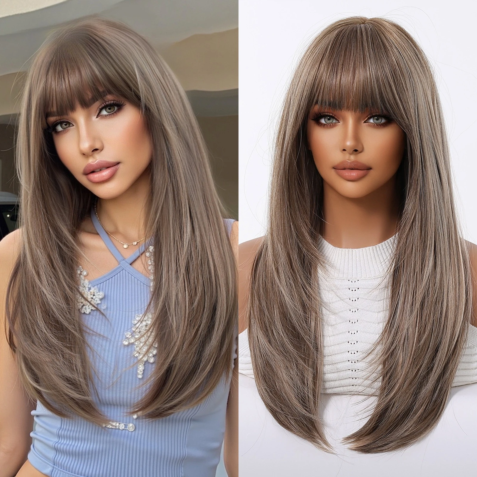 Synthetic Wigs for Women Full Head Cover Mixed Blood High Temperature Fiber Simulation Golden Deep Brown Even Bangs Layers
Synthetic Wigs for Women Full Head Cover Mixed Blood High Temperature Fiber Simulation Golden Deep Brown Even Bangs Layers