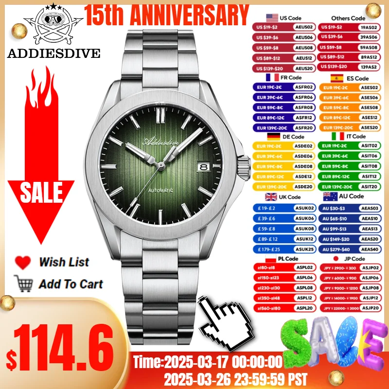 ADDIESDIVE 38mm Watch For Man BGW9 Blue Luminous 20Bar Waterproof Sapphire Glass Sunburst Japan NH35 Automatic Mechanical Watch
ADDIESDIVE 38mm Watch For Man BGW9 Blue Luminous 20Bar Waterproof Sapphire Glass Sunburst Japan NH35 Automatic Mechanical Watch