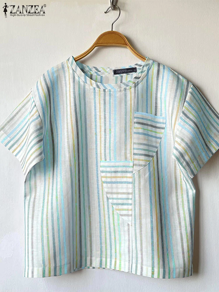 2025 ZANZEA Women Summer Blouse Striped Print Tunic Tops Fashion Short Sleeve Shirt Round Neck Casual Loose Vintage Blusas Femme
2025 ZANZEA Women Summer Blouse Striped Print Tunic Tops Fashion Short Sleeve Shirt Round Neck Casual Loose Vintage Blusas Femme