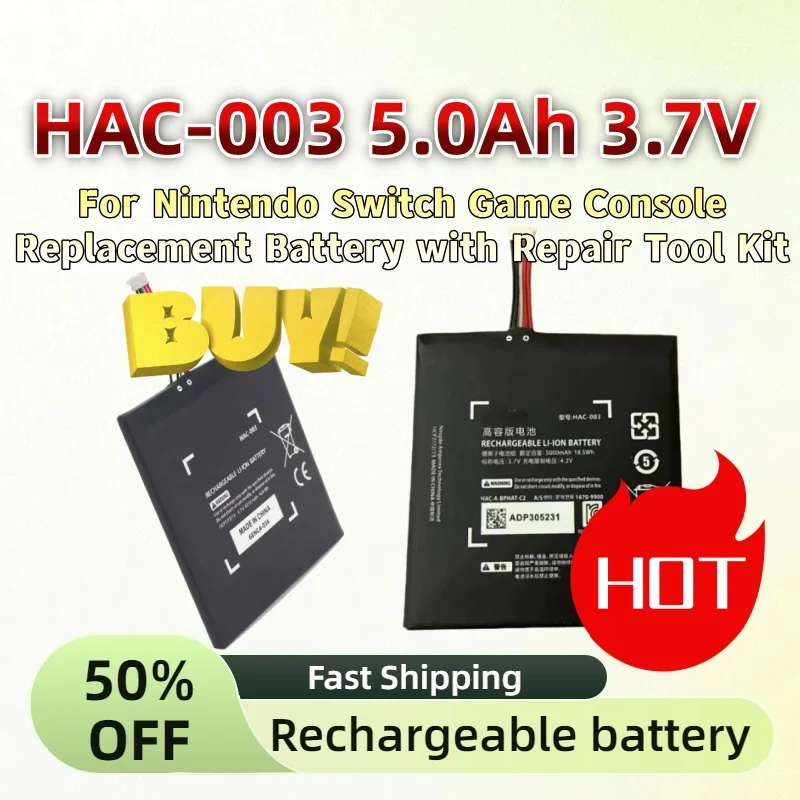 For Nintendo Switch Game Console Replacement Battery with Repair Tool Kit In Stock HAC-003 5000mAh 3.7V Rechargeable Battery
For Nintendo Switch Game Console Replacement Battery with Repair Tool Kit In Stock HAC-003 5000mAh 3.7V Rechargeable Battery