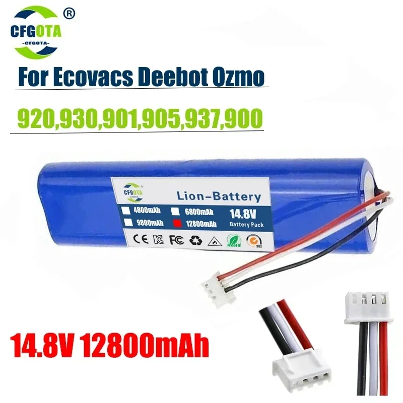 14.4V 12800mAhQC Robot Vacuum Cleaner Battery Pack for Ecovacs Deebot Ozmo 900, 901, 905, 930, 937
14.4V 12800mAhQC Robot Vacuum Cleaner Battery Pack for Ecovacs Deebot Ozmo 900, 901, 905, 930, 937