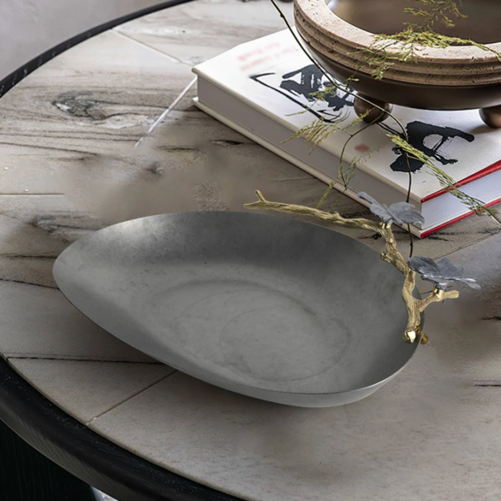 Tray with Branch Ornament Sculptural Stainless Steel Tray Platter Modern Shallow for Coffee Table, Living Room
Tray with Branch Ornament Sculptural Stainless Steel Tray Platter Modern Shallow for Coffee Table, Living Room