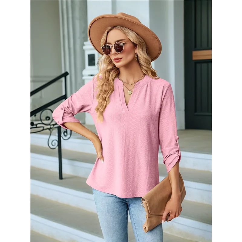 NEW-Blouses For Women Dressy Casual 3/4 Length Sleeve Womens Tops V Neck T Shirts With Roll Up Sleeve 
NEW-Blouses For Women Dressy Casual 3/4 Length Sleeve Womens Tops V Neck T Shirts With Roll Up Sleeve