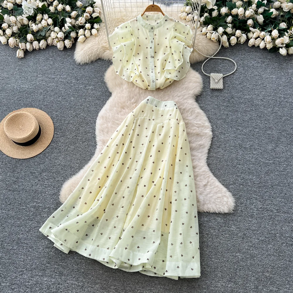 Skirt Set Women 2 Piece Sets Sleeveless Round Neck Tops Ruffles Long Skirts Buttons High Waist Y2k Streetwear Elegant Work Print
Skirt Set Women 2 Piece Sets Sleeveless Round Neck Tops Ruffles Long Skirts Buttons High Waist Y2k Streetwear Elegant Work Print