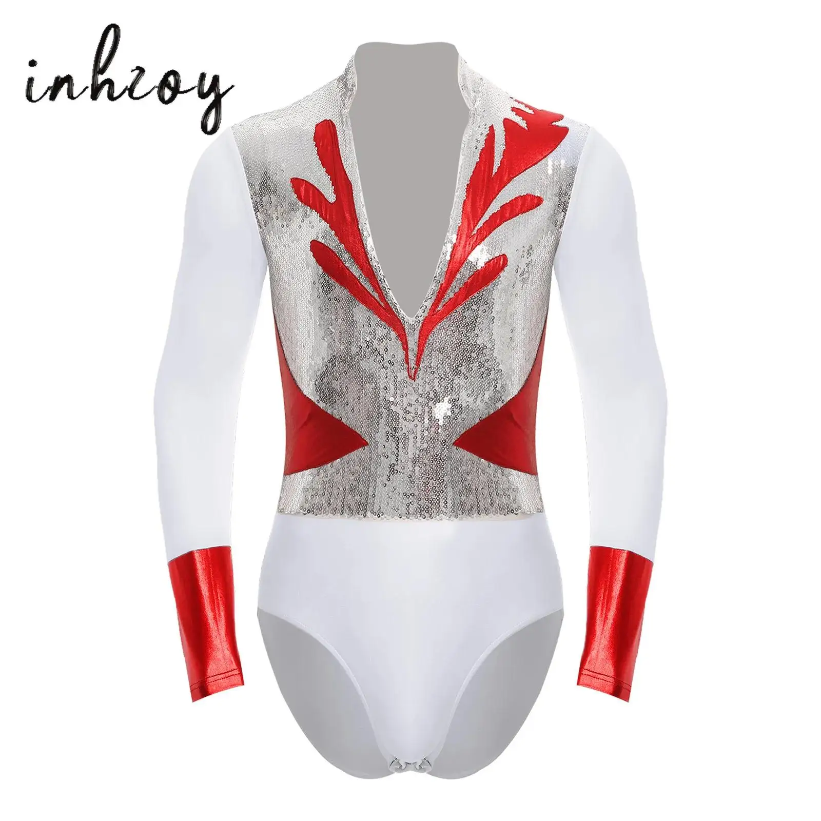 Mens Acrobatic Gymnastics Bodysuit Glittery Sequin Metallic Patchwork V Neck Long Sleeve Leotard for Latin Dance Figure Skating
Mens Acrobatic Gymnastics Bodysuit Glittery Sequin Metallic Patchwork V Neck Long Sleeve Leotard for Latin Dance Figure Skating