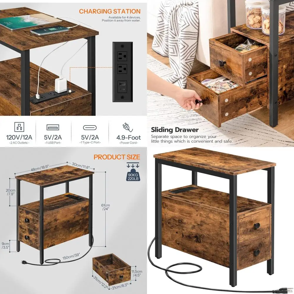 Компактная прикроватная тумбочка с 2 ящиками, USB-портом и розеткой, в стиле рустик, коричнево-черная, для гостиной, спальни - BF541BZ01
Компактная прикроватная тумбочка с 2 ящиками, USB-портом и розеткой, в стиле рустик, коричнево-черная, для гостиной, спальни - BF541BZ01