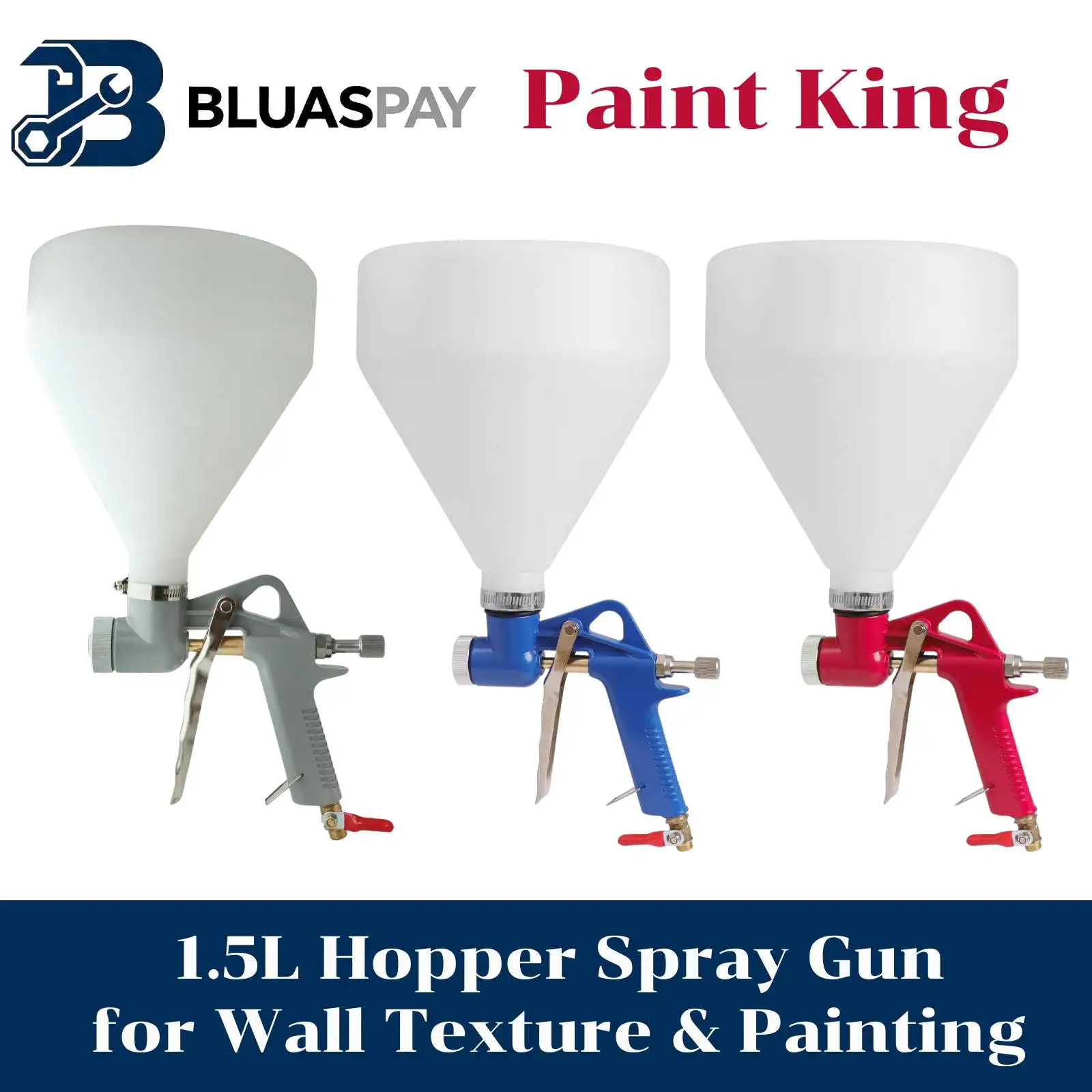 BLUASPAY 1.5L Air Hopper Spray Gun 3 Nozzles Set Gravity Feed Texture Paint Sprayer For Wall Plastering Putty Lacquer Painting
BLUASPAY 1.5L Air Hopper Spray Gun 3 Nozzles Set Gravity Feed Texture Paint Sprayer For Wall Plastering Putty Lacquer Painting
