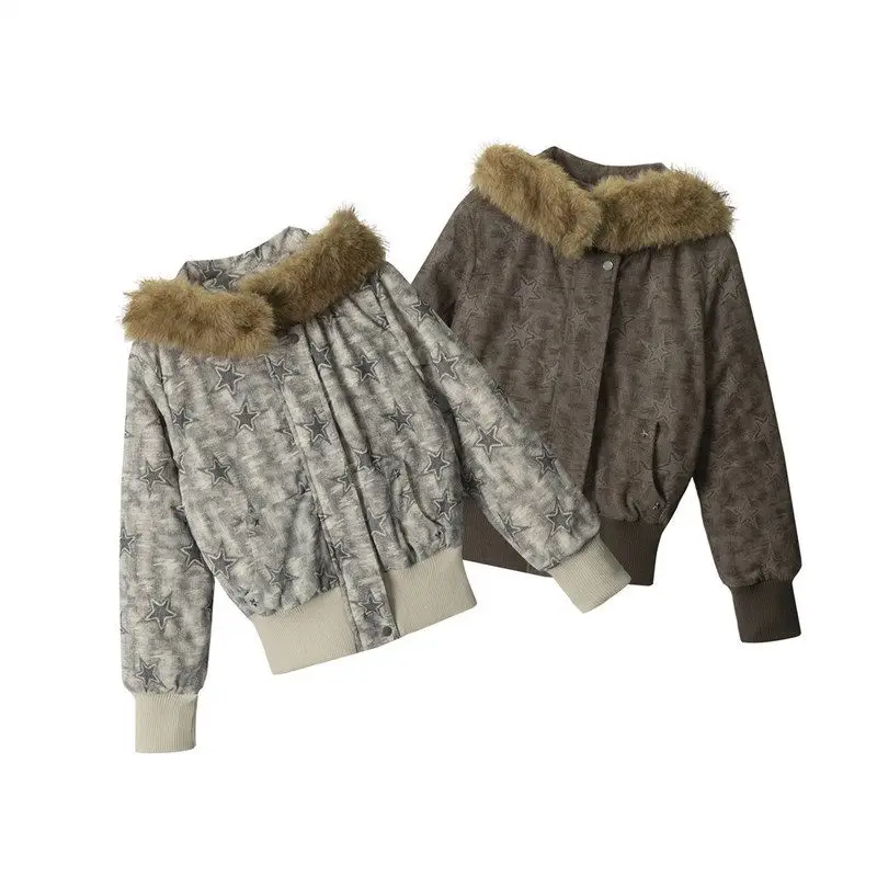 Ретро-куртка HeyHenry Star из хлопка с эффектом утяжки на талии, утепленная зимняя куртка с меховым воротником, американский стиль, с капюшоном, укороченная
Ретро-куртка HeyHenry Star из хлопка с эффектом утяжки на талии, утепленная зимняя куртка с меховым воротником, американский стиль, с капюшоном, укороченная