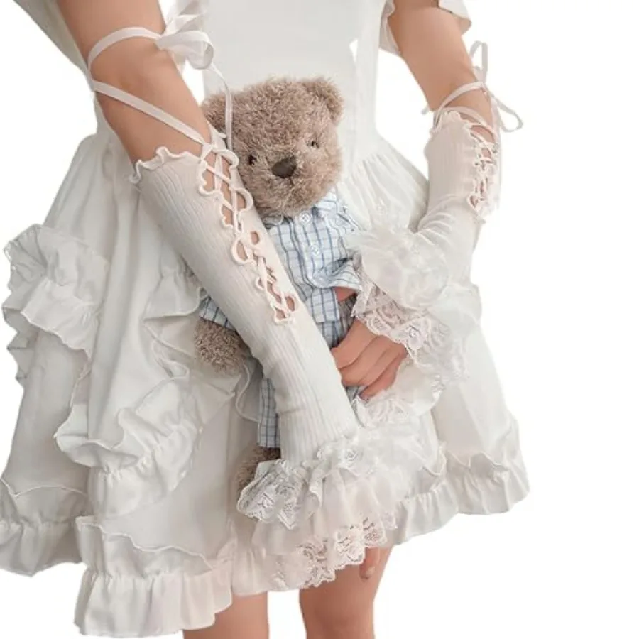 Lolita Lace Fingerless Gloves White Hand Sleeve Sexy Strapping Arm Warmers Y2K Long Gloves Women Wrist Cuffs for Halloween, Wed
Lolita Lace Fingerless Gloves White Hand Sleeve Sexy Strapping Arm Warmers Y2K Long Gloves Women Wrist Cuffs for Halloween, Wed
