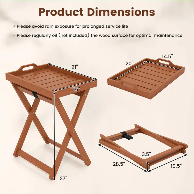 Outdoor Wood Tray Table Portable Side End Table with Folding Frame
Outdoor Wood Tray Table Portable Side End Table with Folding Frame