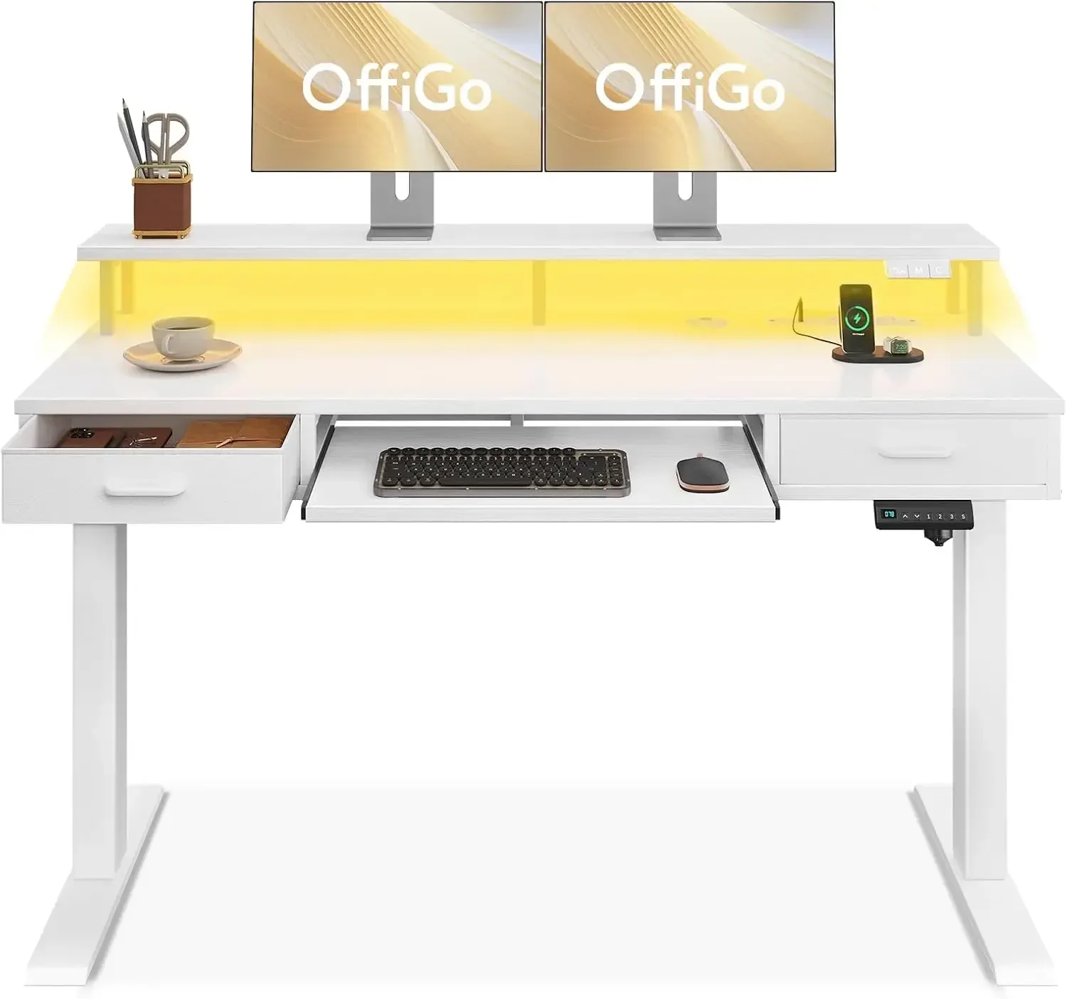 Electric Standing Desk Drawers Keyboard Tray 55 Inch Height Adjustable Power Outlets LED Lights Sit Stand Table Monitor Stand Ho
Electric Standing Desk Drawers Keyboard Tray 55 Inch Height Adjustable Power Outlets LED Lights Sit Stand Table Monitor Stand Ho