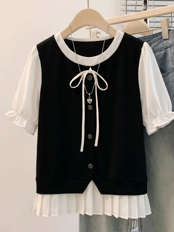 Elegant Short Sleeve Shirt Women's Fashion Shoulder Fit Summer New Style plus Size Anti-Aging Top Layered Look Bubble Sleeve
Elegant Short Sleeve Shirt Women's Fashion Shoulder Fit Summer New Style plus Size Anti-Aging Top Layered Look Bubble Sleeve