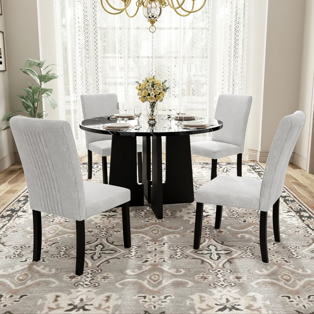 5-Piece Round Dining Table set, 43-Inch Modern Dining Table and 4 Upholstered Chairs for Dining Room, Easy Assembly
5-Piece Round Dining Table set, 43-Inch Modern Dining Table and 4 Upholstered Chairs for Dining Room, Easy Assembly