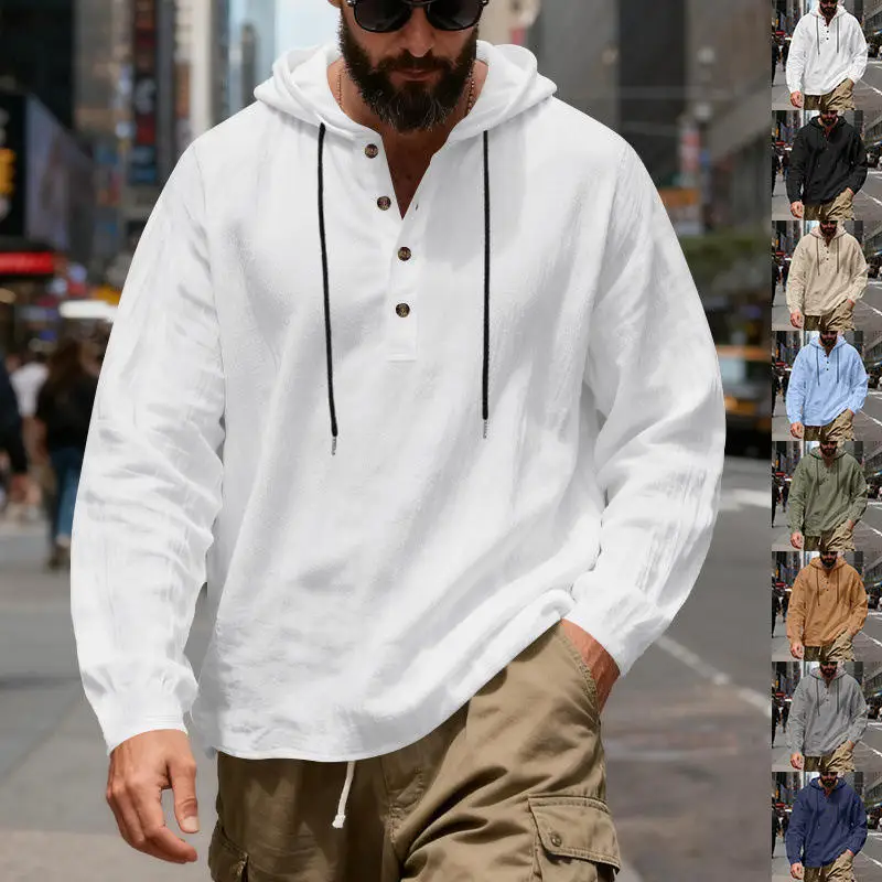 New Men's Linen Long Sleeve Hooded Shirt Pure Color Casual Loose Sweatshirt Breathable Cotton Linen Spring Season Wear
New Men's Linen Long Sleeve Hooded Shirt Pure Color Casual Loose Sweatshirt Breathable Cotton Linen Spring Season Wear