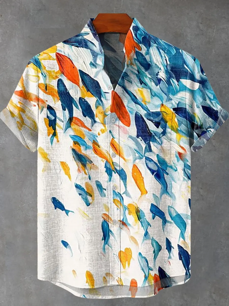 2025 men's new retro style fish pattern print men's casual linen comfortable fabric short sleeved shirt button top
2025 men's new retro style fish pattern print men's casual linen comfortable fabric short sleeved shirt button top