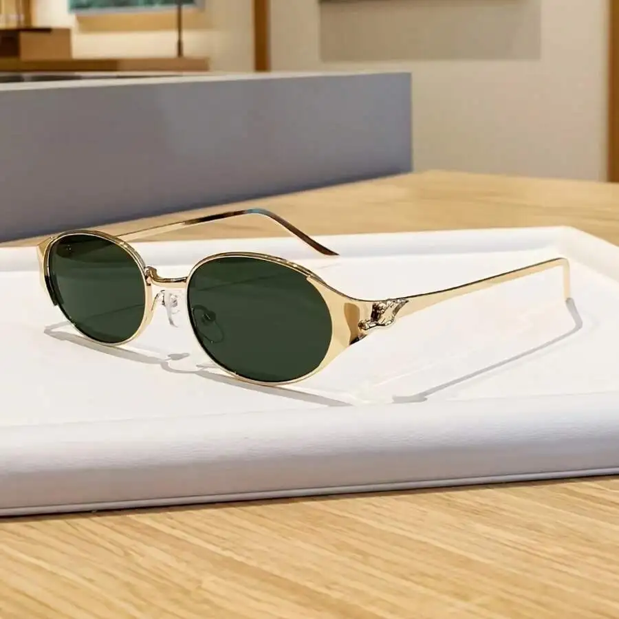Oval Frame Gold Tone Fashion Sunglasses With Green Lenses For Adults
Oval Frame Gold Tone Fashion Sunglasses With Green Lenses For Adults