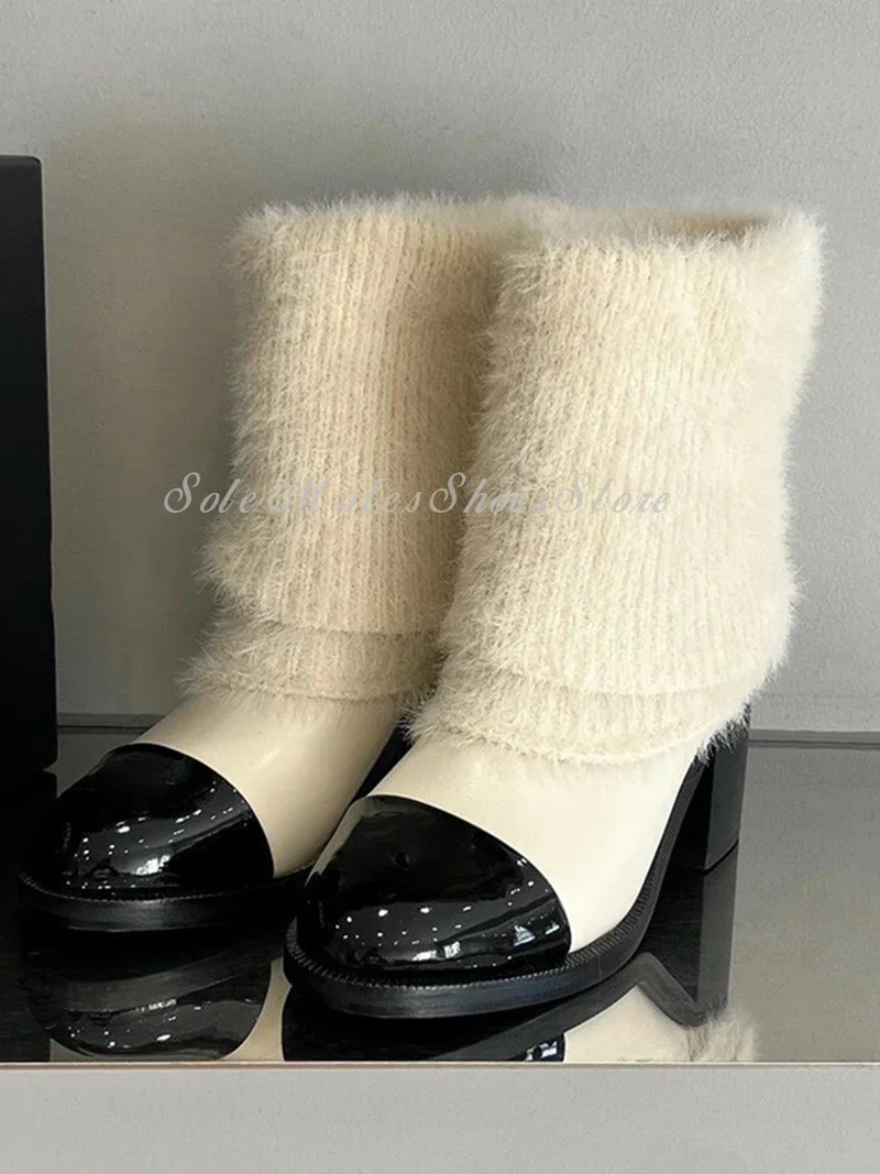 White Knitted Stitching Modern Boots Genuine Leather Thick High Heel Korean Women's Boots Mid Calf Warm Comfortable Snow Boots
White Knitted Stitching Modern Boots Genuine Leather Thick High Heel Korean Women's Boots Mid Calf Warm Comfortable Snow Boots