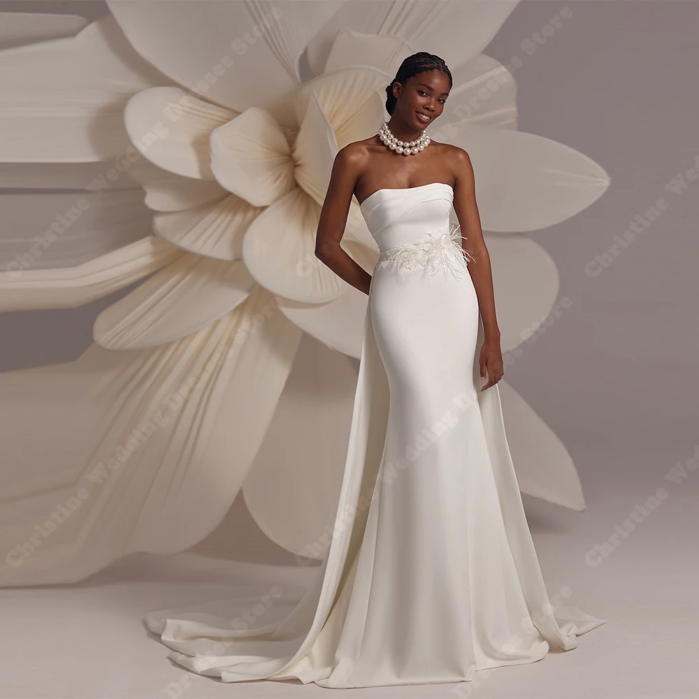 Sexy Strapless Sleeveless Women Wedding Dresses Elegant Mermaid Prom Gowns Mopping Length Banquet Vestidos De Novias Customized
Sexy Strapless Sleeveless Women Wedding Dresses Elegant Mermaid Prom Gowns Mopping Length Banquet Vestidos De Novias Customized