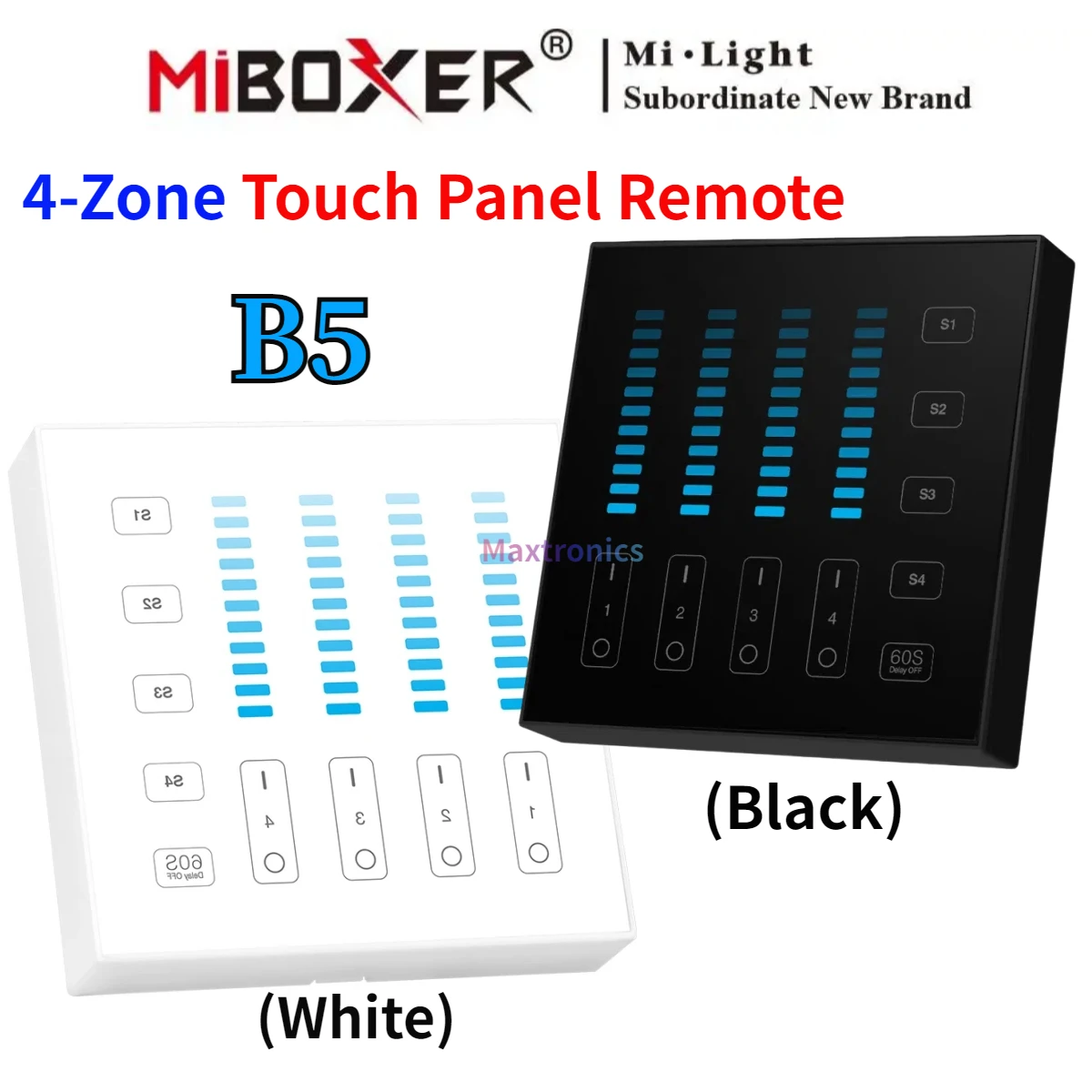 NEW MiBoxer 4-Zone Touch Panel Remote B5 2.4G RF Wireless Brightness Dimming Controller for Single Color LED Bulb LED Strip Lamp
NEW MiBoxer 4-Zone Touch Panel Remote B5 2.4G RF Wireless Brightness Dimming Controller for Single Color LED Bulb LED Strip Lamp