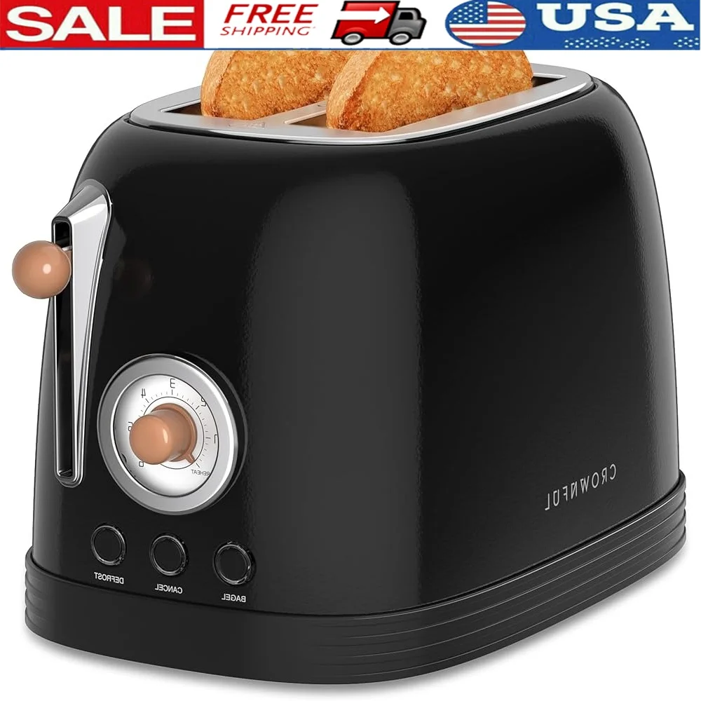 Extra Wide Slot 2 Slice Toaster Stainless Steel Retro Bagel Cancel Defrost Reheat Function 6 Shade Settings Easy Clean
Extra Wide Slot 2 Slice Toaster Stainless Steel Retro Bagel Cancel Defrost Reheat Function 6 Shade Settings Easy Clean
