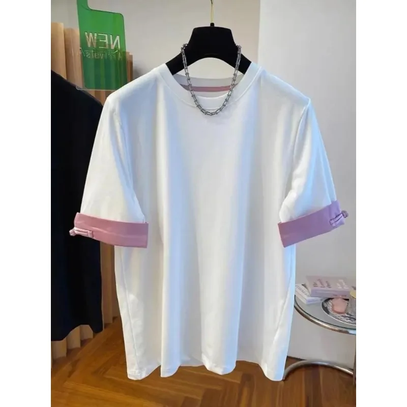 Women Plus Size Loose New Chinese Contrast Cuff Short Sleeve Soft Casual Daily Basic Bottoming T Shirt
Women Plus Size Loose New Chinese Contrast Cuff Short Sleeve Soft Casual Daily Basic Bottoming T Shirt