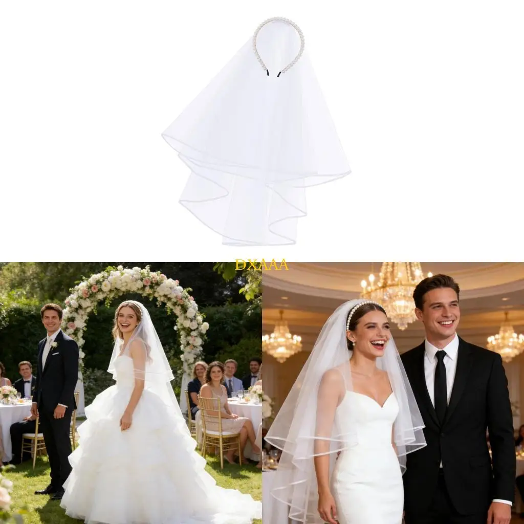 DXAA Delicate White Pearls Embellished Hairband Headdress Combined Veil For Bride Formal Event And Everyday Wear
DXAA Delicate White Pearls Embellished Hairband Headdress Combined Veil For Bride Formal Event And Everyday Wear